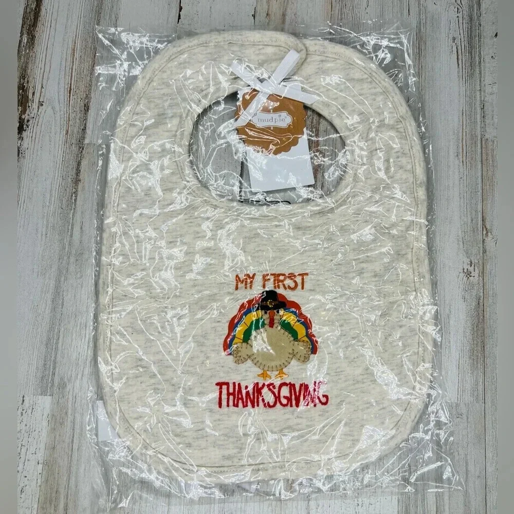 Mud Pie My First Thanksgiving Baby Bib Multicolor Velcro Closure